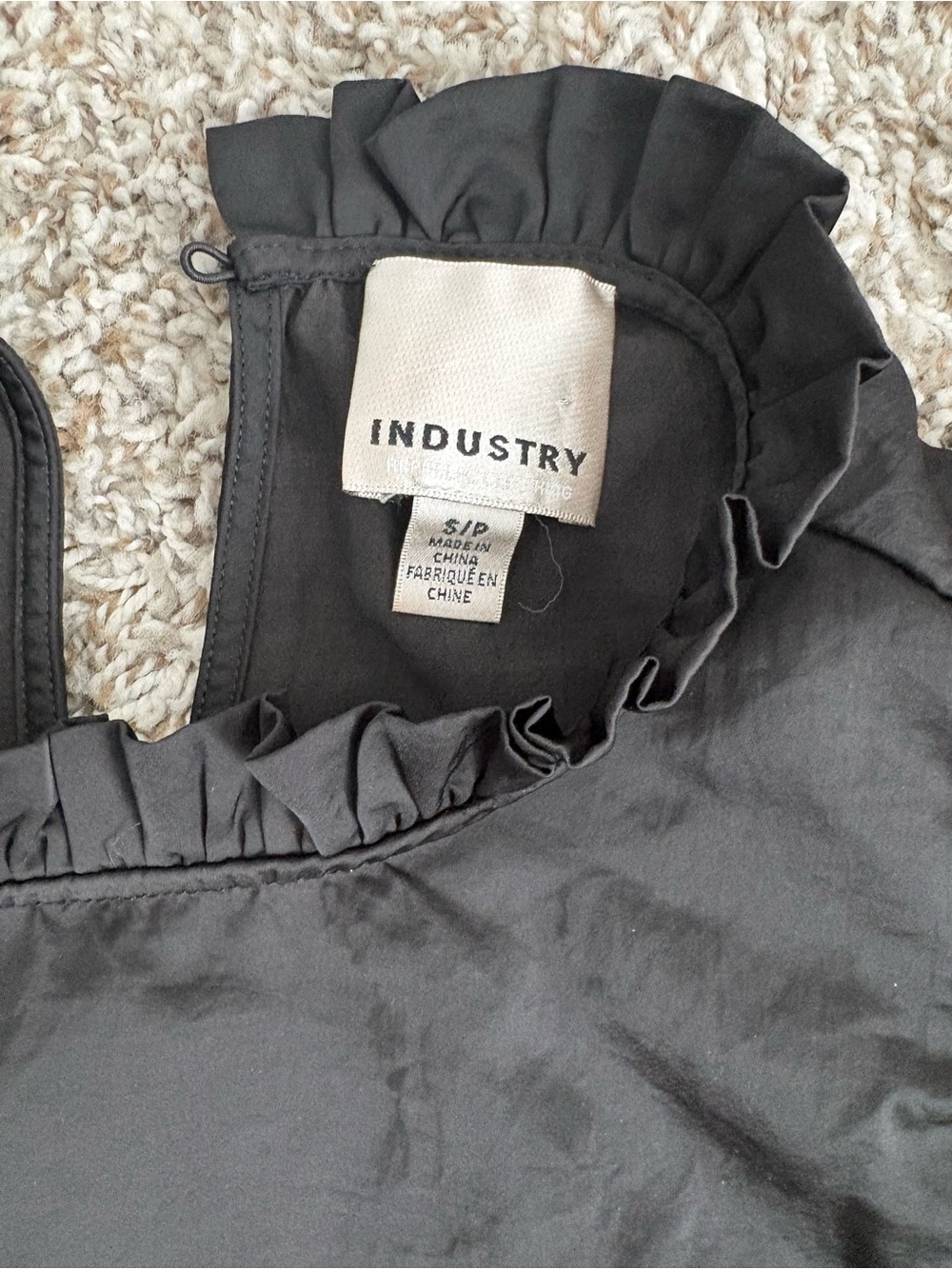 INDUSTRY Black Ruffle-Sleeve Cotton Shell - Picture 2 of 2